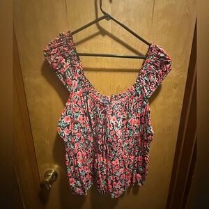 Old Navy Vibrant Pink and Blue Floral Top XXL